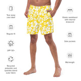 White and Yellow Hawaiian Flowers Men's Swim Suit - Extremely Stoked