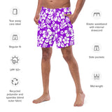 Purple and White Hawaiian Flowers Men's Swimsuit - Extremely Stoked