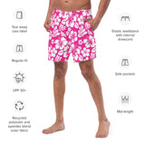 Hot Pink and White Hawaiian Flowers Men's Swimsuit - Extremely Stoked