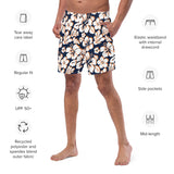 Navy Blue, Orange and White Hawaiian Flowers Men's Swimsuit - Extremely Stoked