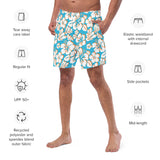 Aqua Blue, Orange and White Hawaiian Flowers Men's Swimsuit - Extremely Stoked