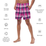 Hot Pink and Navy Blue Preppy Surfer Plaid Men’s Swimsuit – Eco Swimwear by Extremely Stoked®