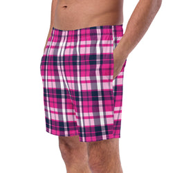 Hot Pink and Navy Blue Preppy Surfer Plaid Men’s Swimsuit – Eco Swimwear by Extremely Stoked®