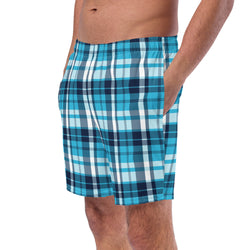 Ocean Blues Preppy Surfer Plaid Men’s Swimsuit – Eco Swimwear by Extremely Stoked®