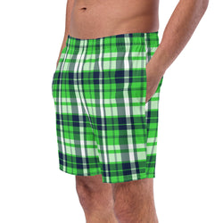 Lime Green and Navy Blue Preppy Plaid Men’s Swimsuit – Eco Swimwear by Extremely Stoked®