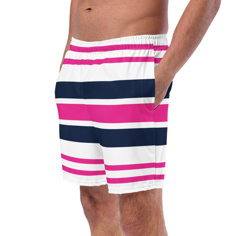 Hot Pink, White and Navy Blue Beach Stripes Men’s Swimsuit – Eco Swimwear by Extremely Stoked®