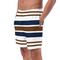 Brown, White and Navy Blue Beach Stripes Men’s Swimsuit – Eco Swimwear by Extremely Stoked®