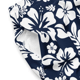 Navy Blue and White Hawaiian Flowers Men's Swimsuit - Extremely Stoked