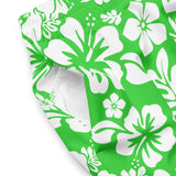 Lime Green and White Hawaiian Flowers Men's Swimsuit - Extremely Stoked