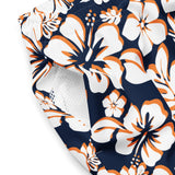 Navy Blue, Orange and White Hawaiian Flowers Men's Swimsuit - Extremely Stoked