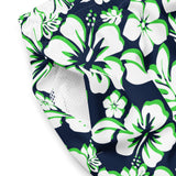 Navy Blue, Lime Green and White Hawaiian Flowers Men's Swimsuit - Extremely Stoked