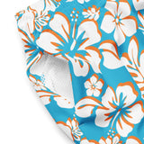 Aqua Blue, Orange and White Hawaiian Flowers Men's Swimsuit - Extremely Stoked