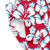 Red, White and Aqua Blue Hawaiian Flowers Men’s Swimsuit – Eco Swimwear by Extremely Stoked®