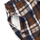Navy Blue and Brown Preppy Surfer Plaid Men’s Swimsuit – Eco Swimwear by Extremely Stoked®
