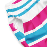 Aqua Blue, White and Hot Pink Beach Stripes Men’s Swimsuit – Eco Swimwear by Extremely Stoked®