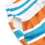 Aqua Blue, White and Orange Beach Stripes Men’s Swimsuit – Eco Swimwear by Extremely Stoked®