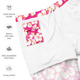 White and Orange Hawaiian Flowers on Hot Pink Men's Swimsuit - Extremely Stoked