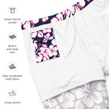 White and Hot Pink Hawaiian Flowers on Navy Blue Men's Swim Suit - Extremely Stoked
