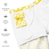 White and Yellow Hawaiian Flowers Men's Swim Suit - Extremely Stoked