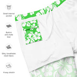 Lime Green and White Hawaiian Flowers Men's Swimsuit - Extremely Stoked