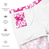 Hot Pink and White Hawaiian Flowers Men's Swimsuit - Extremely Stoked