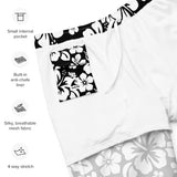 Black and White Hawaiian Flowers Men's Swimsuit - Extremely Stoked
