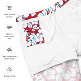 Red, White and Aqua Blue Hawaiian Flowers Men's Swimsuit - Extremely Stoked