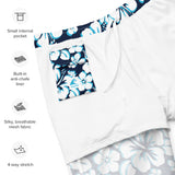 Navy Blue, Aqua Blue and White Hawaiian Flowers Men's Swimsuits - Extremely Stoked