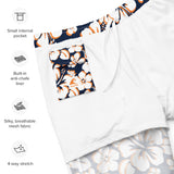 Navy Blue, Orange and White Hawaiian Flowers Men's Swimsuit - Extremely Stoked