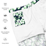 Navy Blue, Lime Green and White Hawaiian Flowers Men's Swimsuit - Extremely Stoked