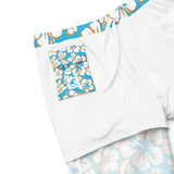 Aqua Blue, Orange and White Hawaiian Flowers Men's Swimsuit - Extremely Stoked