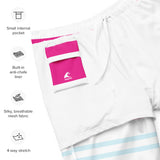 Aqua Blue, White and Hot Pink Beach Stripes Men’s Swimsuit – Eco Swimwear by Extremely Stoked®