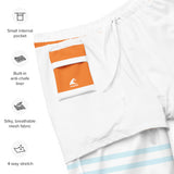 Aqua Blue, White and Orange Beach Stripes Men’s Swimsuit – Eco Swimwear by Extremely Stoked®