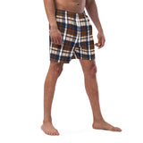 Navy Blue and Brown Preppy Surfer Plaid Men’s Swimsuit – Eco Swimwear by Extremely Stoked®