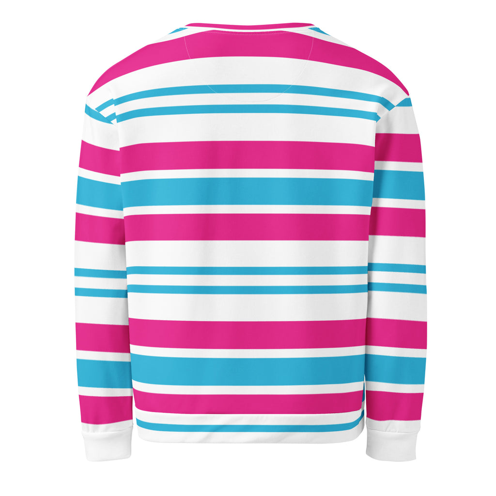 Aqua Blue, White Hot Pink Surf Stripes Sweatshirt – Eco Apparel