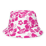 Hot Pink and White Hawaiian Flowers Reversible Bucket Hat - Extremely Stoked