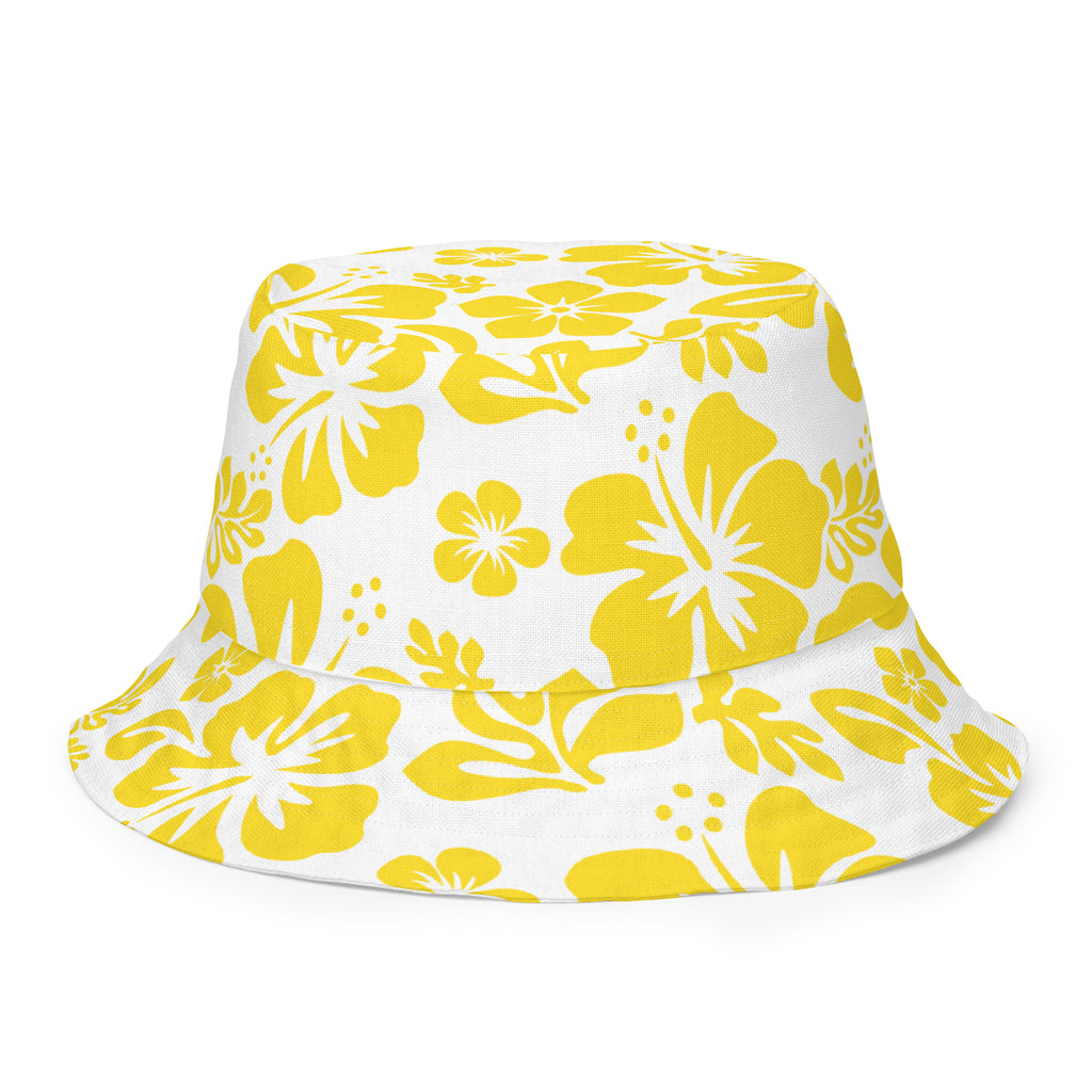 Yellow & White Hawaiian Flowers Reversible Bucket Hat | Surf  display picture 3