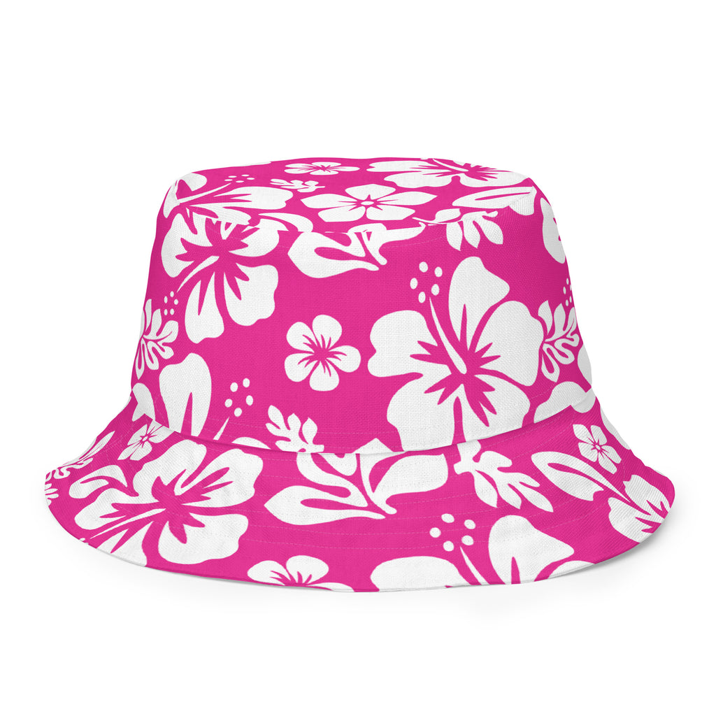 Hot Pink Hawaiian Flowers Reversible Bucket Hat | Surf and Beach