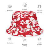 Red and White Hawaiian Flowers Reversible Bucket Hat - Extremely Stoked