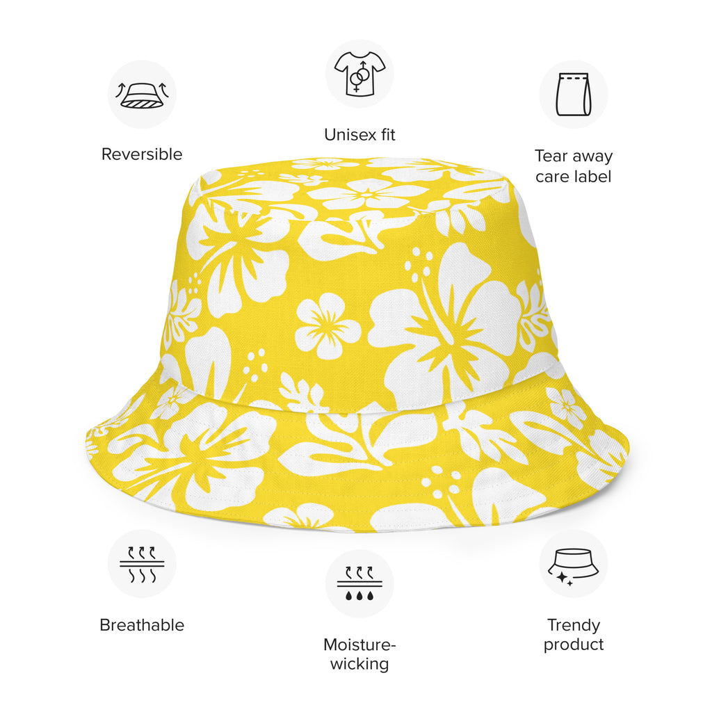 Rare BETMAR White Blue Floral Yellow Trim Tan Inside Reversible Bucket Hat Vintage Blue Toile Bucket Hat – Reversible French Country  main image 4