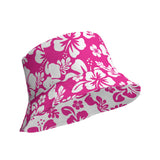 Hot Pink and White Hawaiian Flowers Reversible Bucket Hat - Extremely Stoked