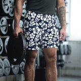 Men’s Navy Blue & White Hawaiian Eco Athleisure Shorts | Extremely Stoked®