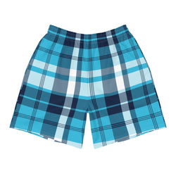 Men’s Aqua & Navy Blue Surfer Plaid Eco Athleisure Shorts | Extremely Stoked®