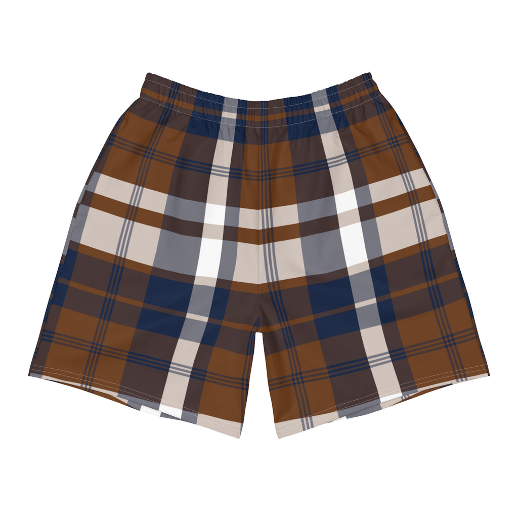 Men's Brown & Navy Blue Plaid Eco Athleisure Shorts | Extremely