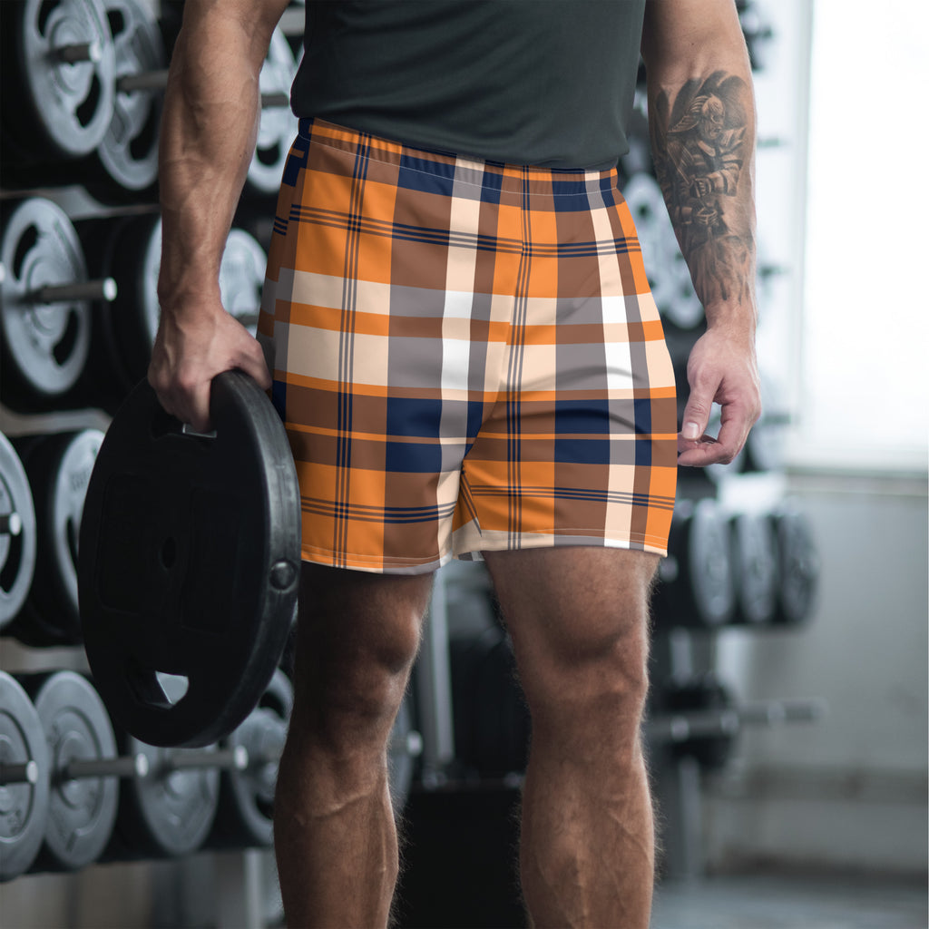 メンズウェア #ADJUSTABLE SHORTS CHECKER Men's Orange & Navy Blue Plaid Athleisure Shorts | Extremely Stoked®