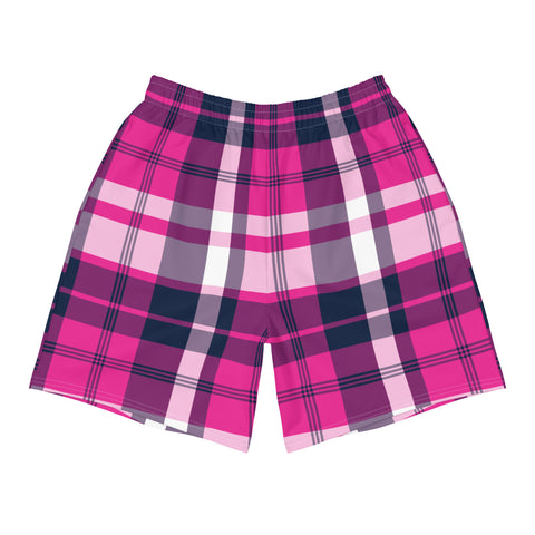 Men’s Hot Pink & Navy Blue Surfer Plaid Eco Athleisure Shorts | Extremely Stoked®