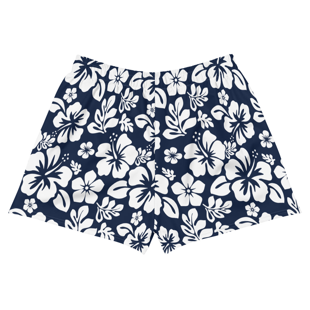 Navy Blue & White Hawaiian Flowers Women's Eco Shorts | Extremely