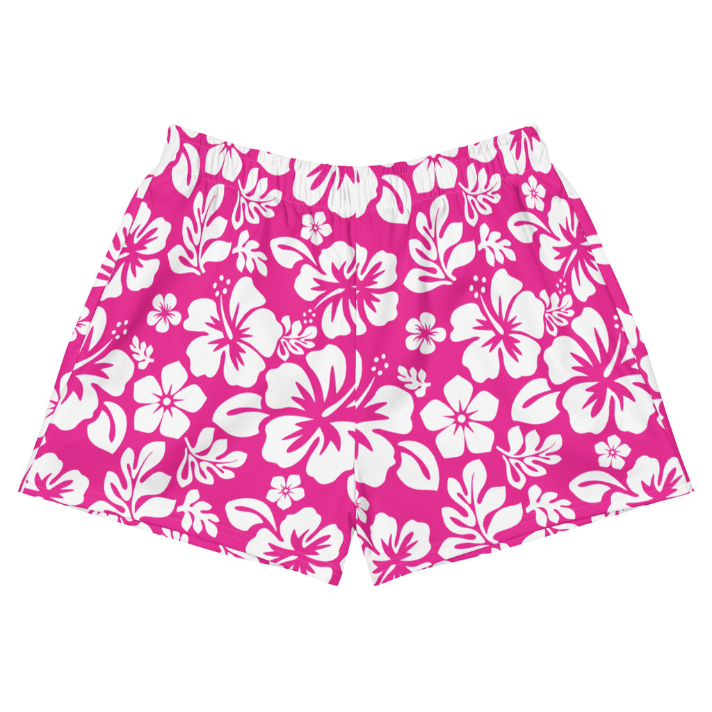 Hot Pink and White Hawaiian Flowers Women's Athletic Swim