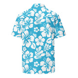 White and Aqua Blue Hawaiian Print Aloha Shirt - Extremely Stoked
