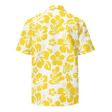 Yellow and White Hawaiian Print Aloha Shirt - Extremely Stoked